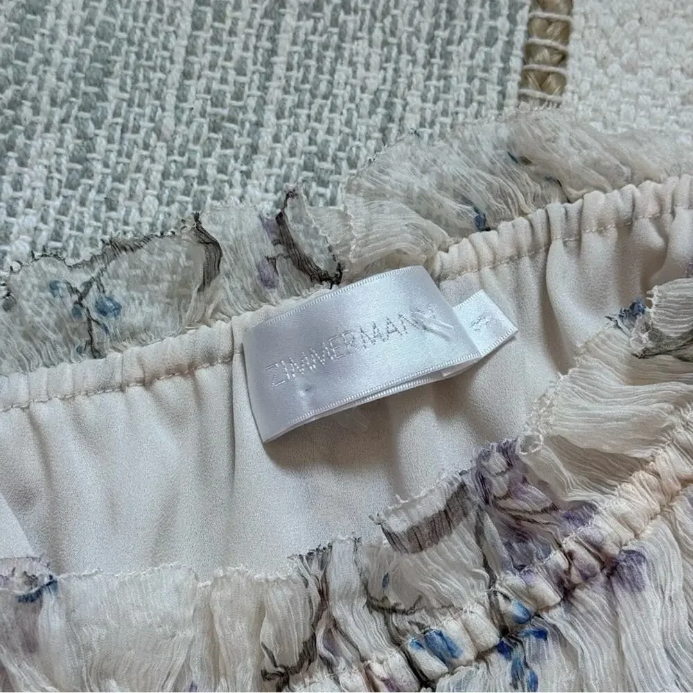 Zimmerman Beige Floral 100% Silk One Shoulder Ruffled Playsuit Women’s 3 US 10 - Picture 9 of 13